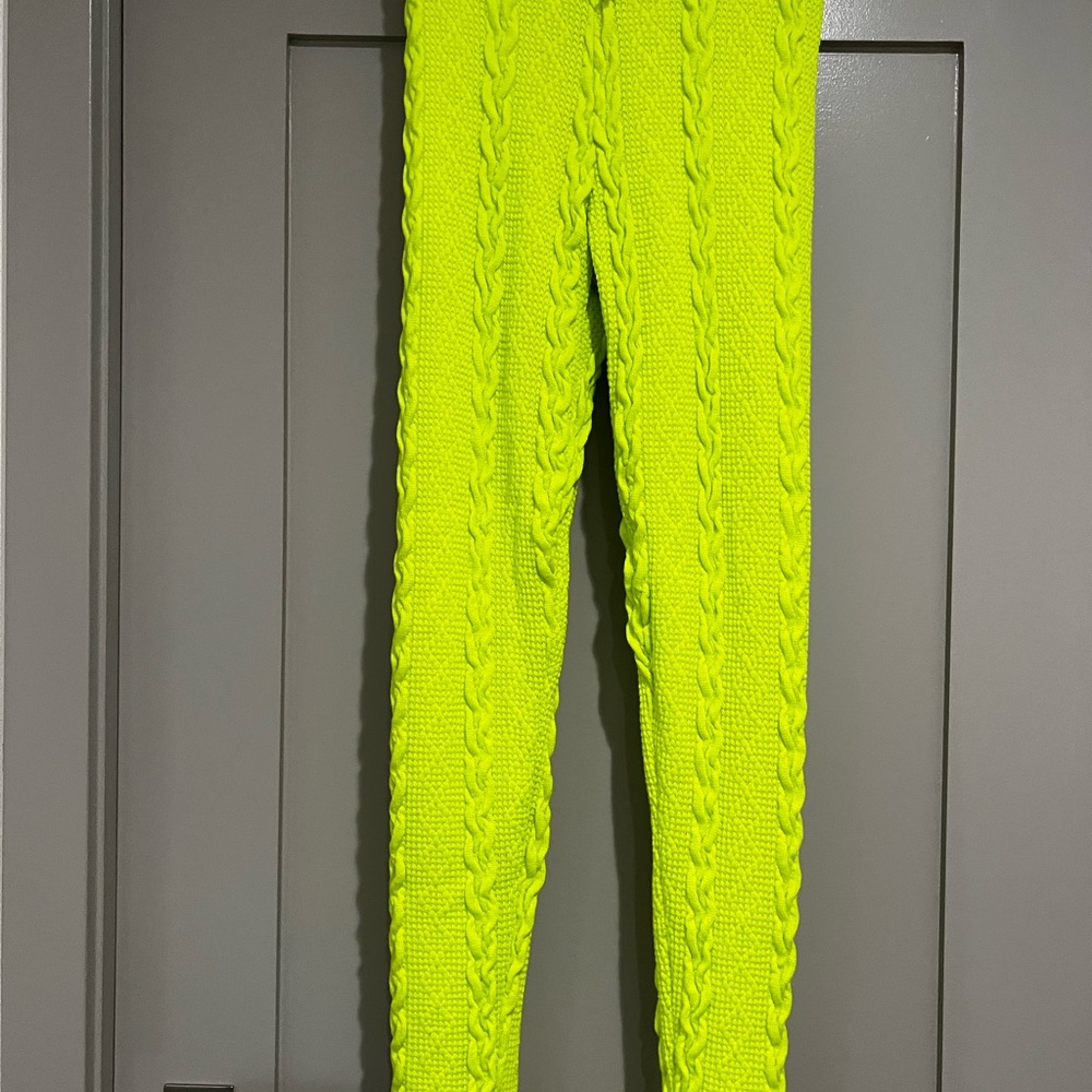 Neon Green Cable Knit Sweater and Pants Set - Picture 4 of 4